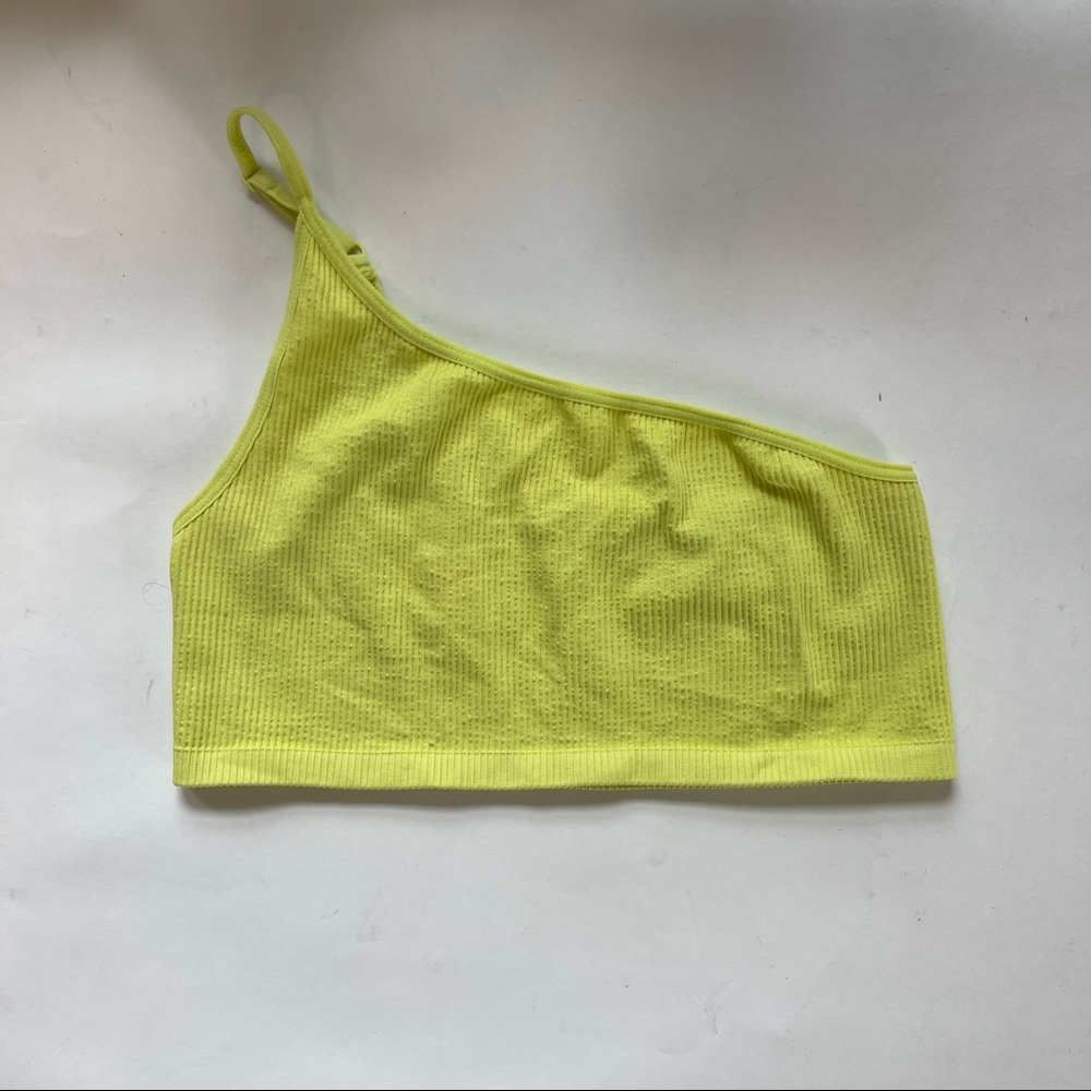 Out From Under Neon Yellow One-Shoulder Crop Top